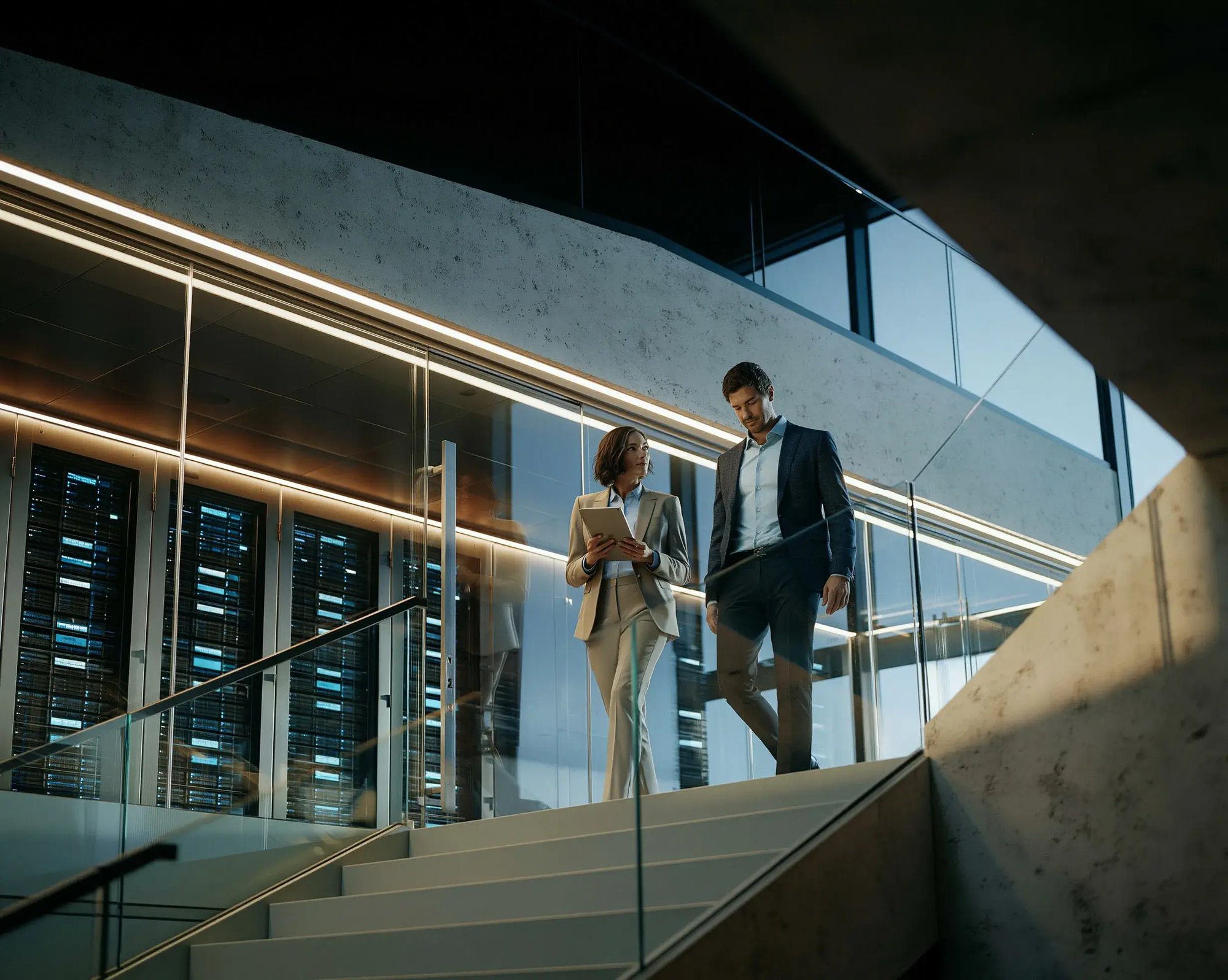 Personen-laufen-Treppe-im-Data-Center-hinunter-AFC-KI