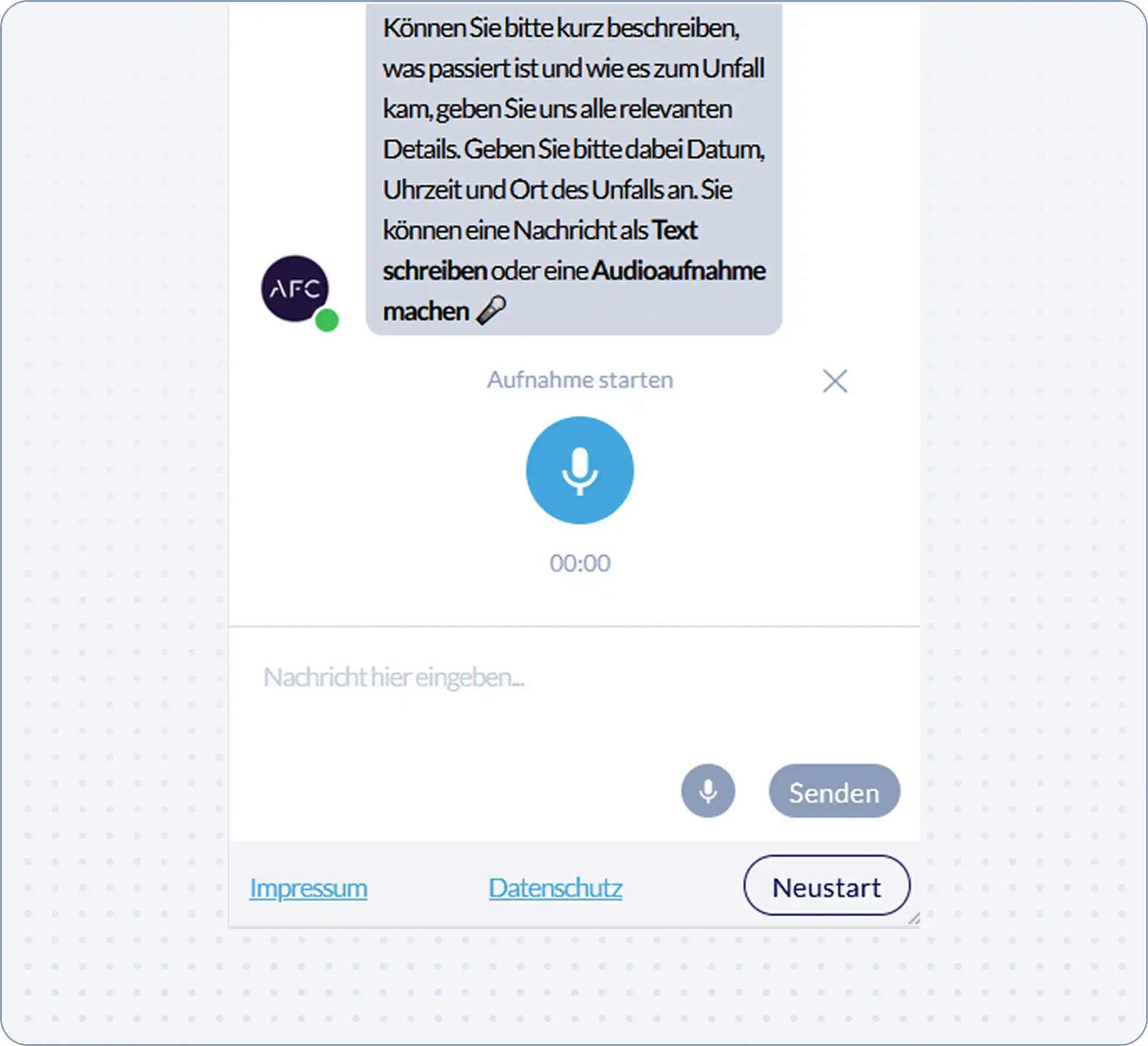 AFC Companion Screen: Sprachaufnahme AFC Companion Screen: Sprachaufnahme