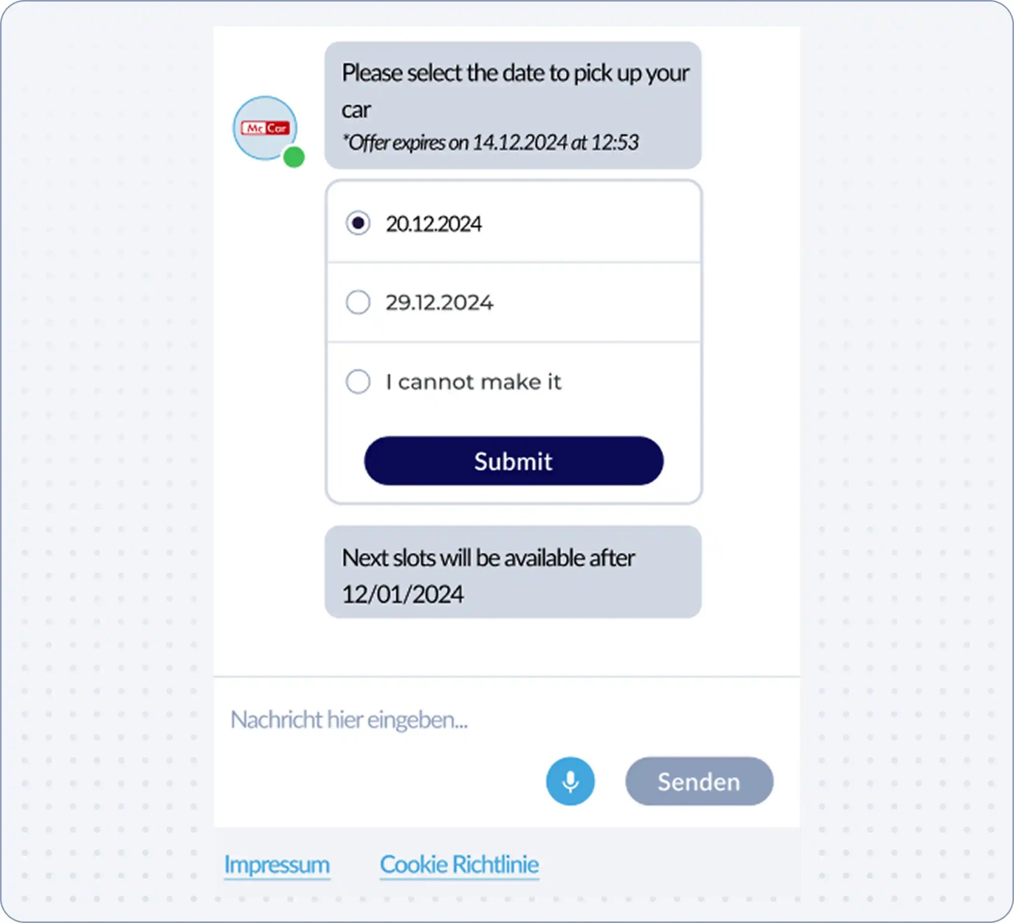 AFC Companion Screen: Werkstatttermin vereinbaren AFC Companion Screen: Werkstatttermin vereinbaren